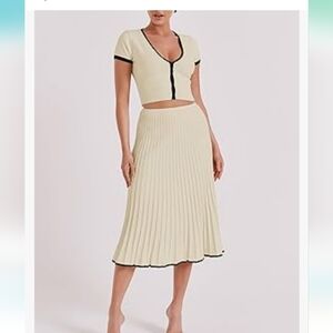 Womens cropped pleated sweater tops 2 piece outfit business casual